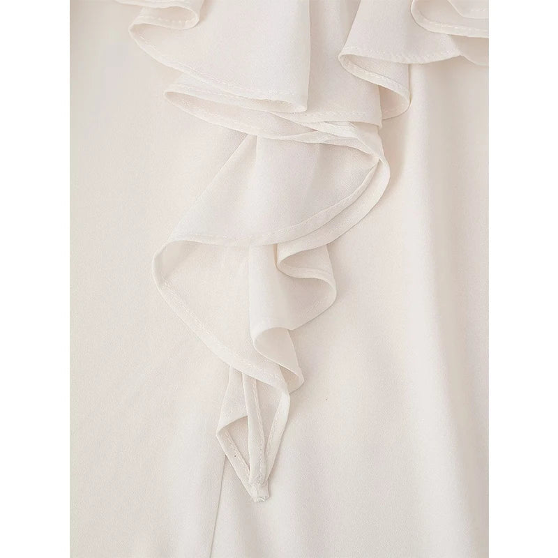 Elegant Ruffle White Shirt Women Lace Up Collar Butterfly Sleeve Casual Office Shirts Spring Summer Blouse Blusas Mujer