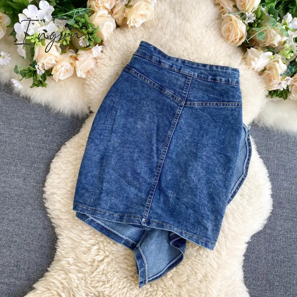 Ingvn - Trends high quality Spring Autumn Two Piece Set  Women Sexy Jeans 2 Two Piece Set Long Sleeve Crop Tops And Bodycon Short Denim Skirt Suits for Woman