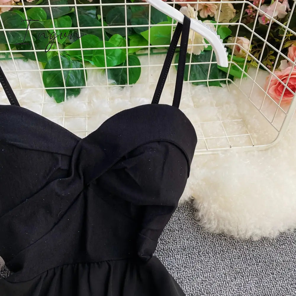 Ingvn - Women Dress Spring Summer French Elegant Sexy Gentle Temperament Female Irregular Tube Top Sling Big Swing Vestido