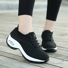 Ultra-Comfortable Women's Road Running Shoes - Breathable Knit Sneakers with Thick Air Cushion Sole, Easy-Tie Laces for Running and Business Casual - Perfect for Fitness Enthusiasts and Busy Professionals