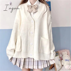 Ingvn - Autumn Winter V-neck cotton knitted sweater uniform cardigan multicolor women's wear Japanese style sweater tops