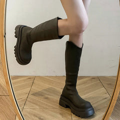 Ingvn  Vintage Platform Women Knee High Boots Fashion Back Zippers Shoes Autumn Winter Thick Heel Ladies Knight Long Booties