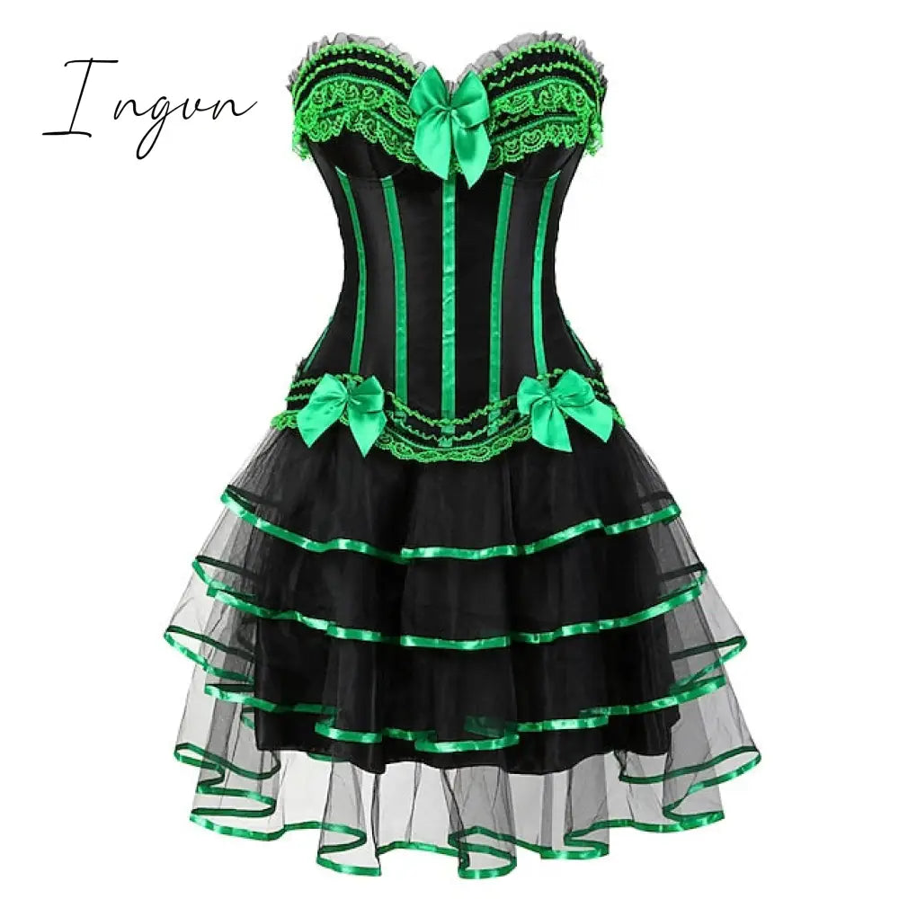 Ingvn - Women's Plus Size Corsets Halloween Country Bavarian Overbust Corset Corset Dresses Classic Retro Tummy Control Lace Stripe Waves Lace Up Nylon Polyester / Cotton Christmas Wedding Party / Bow