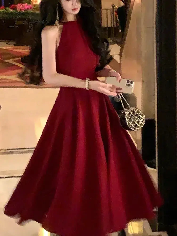 Fashion New Women Elegant Casual Midi Party Dress Sleeveless A-Line Solid Chic Birthday Prom Vestidos Female Clothes Robe Mujers
