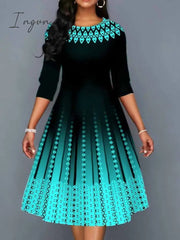 Ingvn - Women's Work Dress Swing Dress Church Dress Midi Dress Red Royal Blue Blue 3/4 Length Sleeve Print Print Summer Spring Crew Neck Elegant 2023 S M L XL XXL 3XL 4XL 5XL