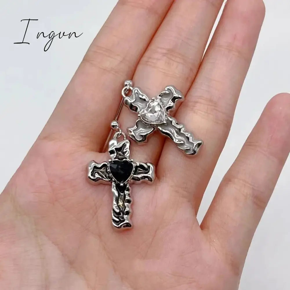 Korean Zircon Crystal Cross Earrings Women Drop Earrings for Gothic Punk Hip Hop Female Piercing Dangle Earrings Party Jewelry