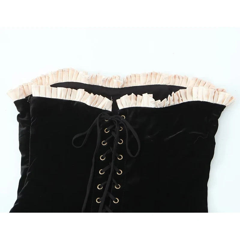 Black Strapless Christmas Dress Sexy A Line Vintage Velvet Party Mini Dresses Elegant Women Dresses