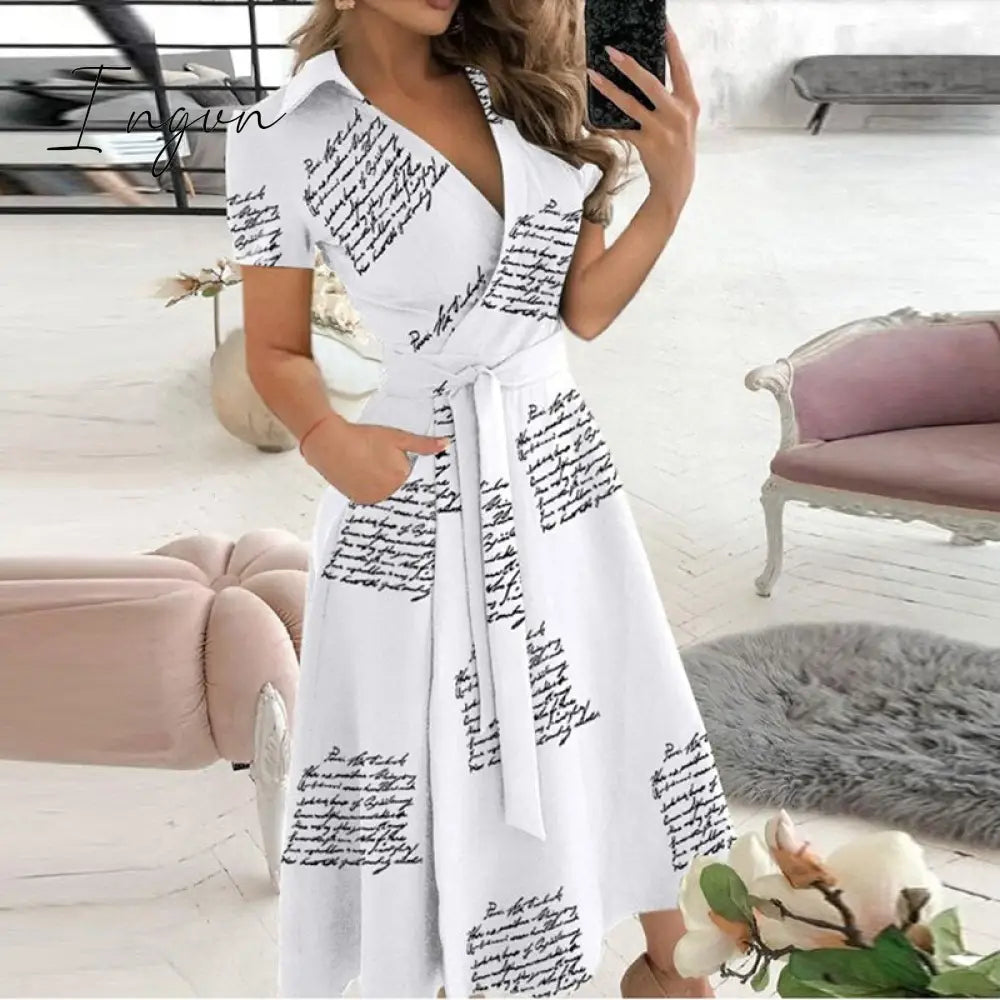 Ingvn - v neck long sleeve spring summer printed dress