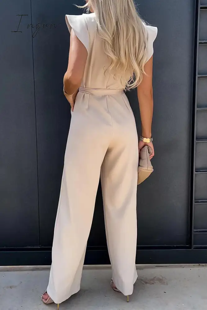 Ingvn - Casual Solid Flounce O Neck Straight Jumpsuits(3 colors)