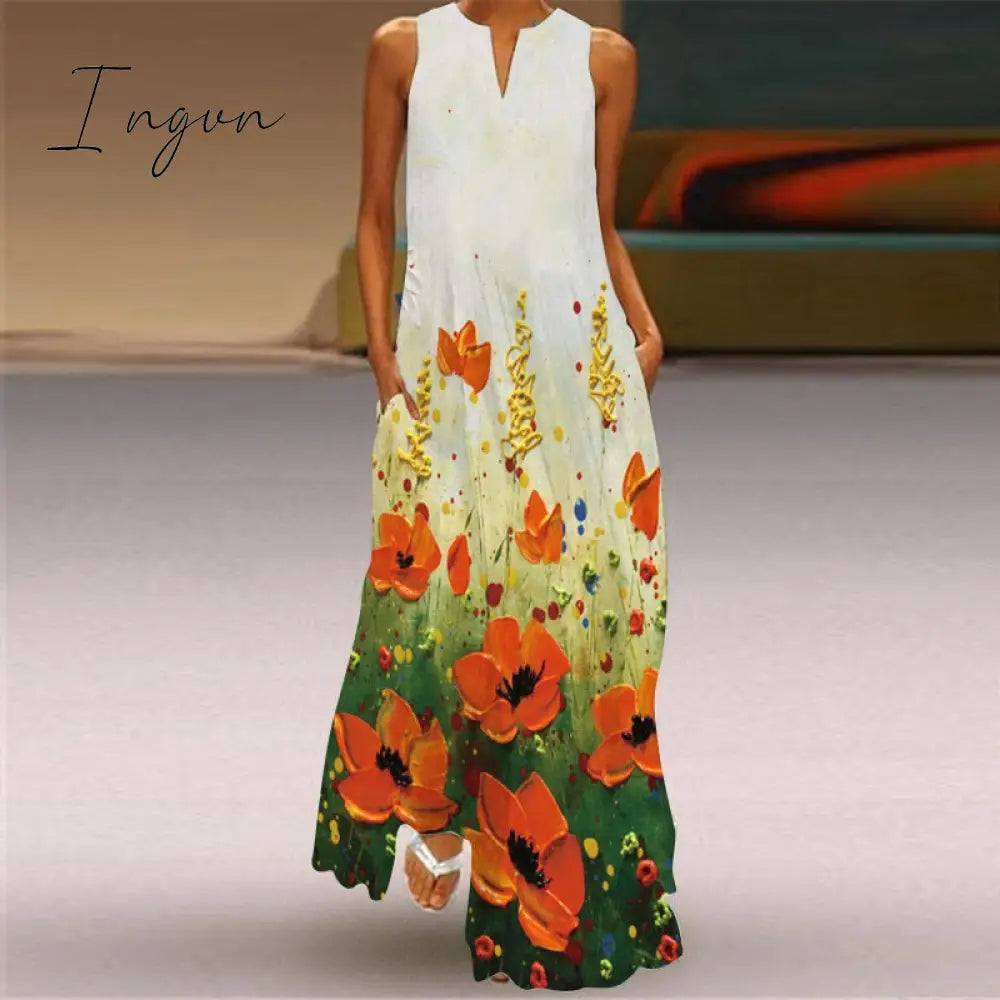 Ingvn - Summer Long Dress Elegant Robe Dress Party Sleeveless Dresses Women Casual Sundress Vintage Maxi Dresses For Women