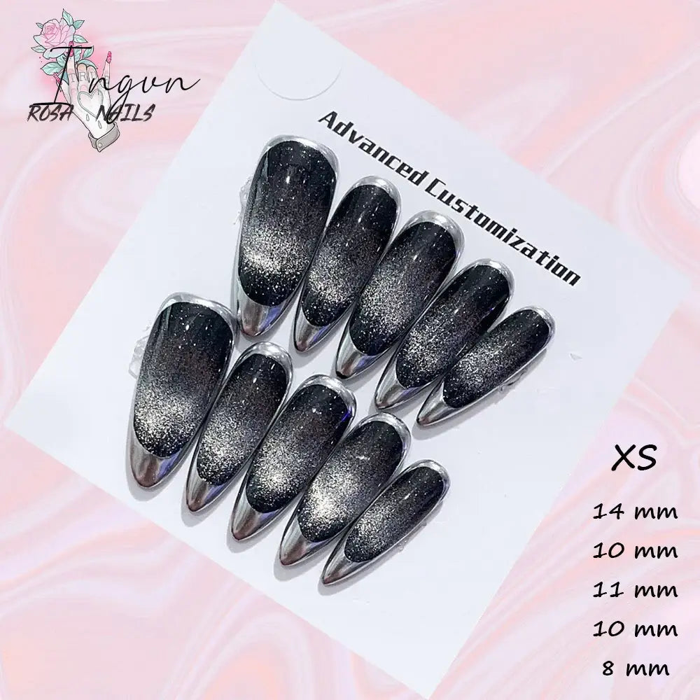 Punk Dragon Charms Press on Nail Artificial Long False Nails XS Black Dragons Goth Presson Tips Butterfly Fake Nail y2k Pressons