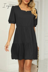 Ingvn - Casual Solid Fold Square Collar A Line Dresses