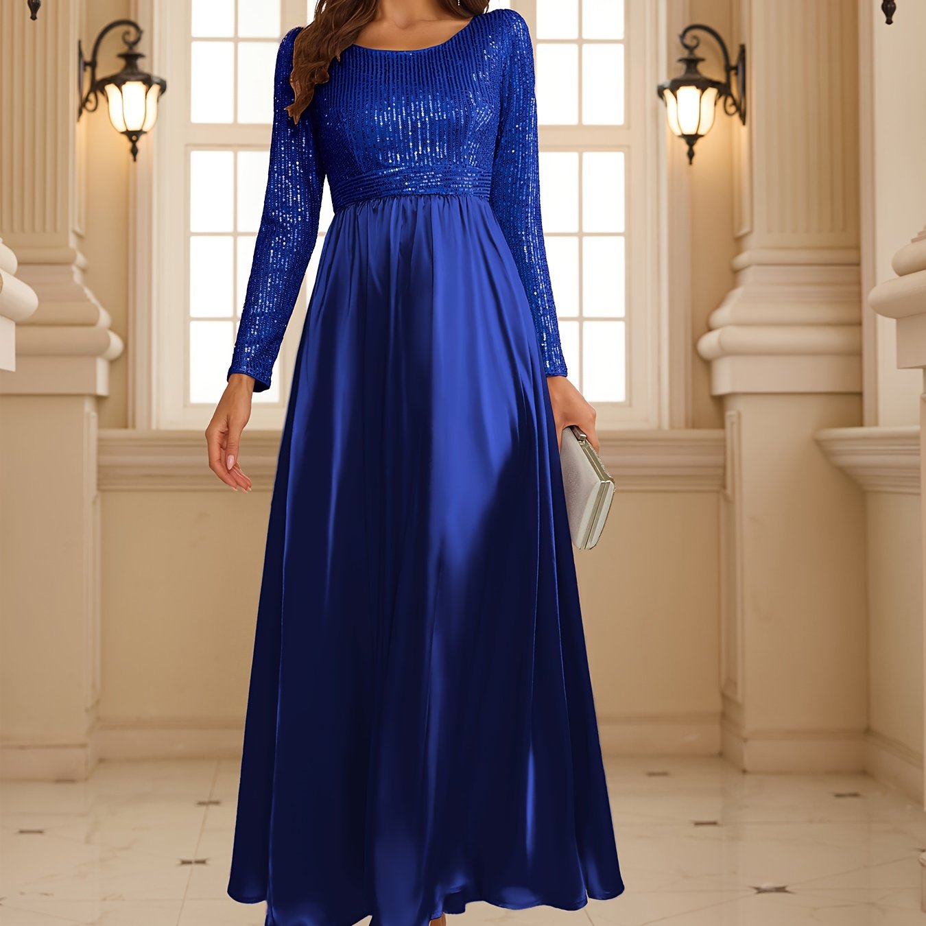 Wedding Guest Dresses Cocktail Dresses Women's Sequin Long Sleeve Evening Gowns