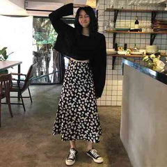 Flower Pattern Casual Fresh Loose Basic Simple College Wind Summer Chiffon Female Women New Arrival A-line Skirts