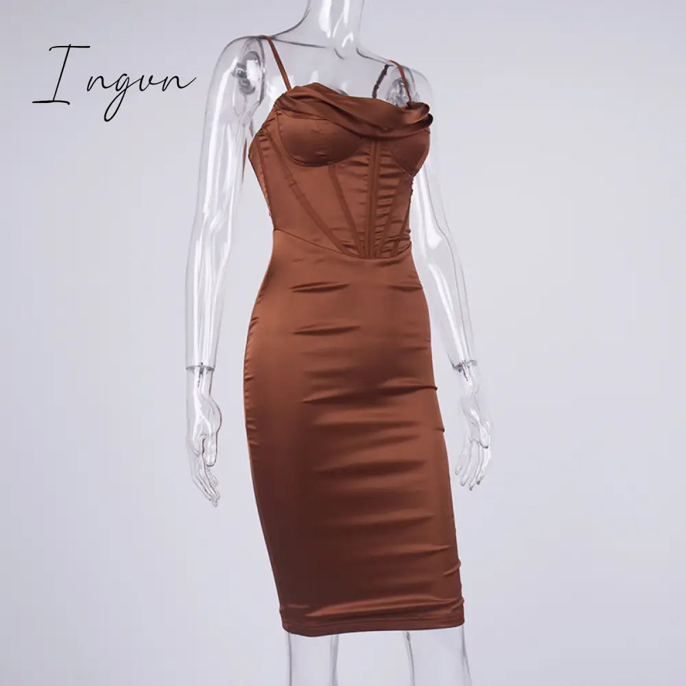 Ingvn - trends high quality Giyu Night Clubwear Party Satin White Dresses Women Summer Sexy Bodycon Midi Vestidos Spaghetti Strap Backless Corset Dress
