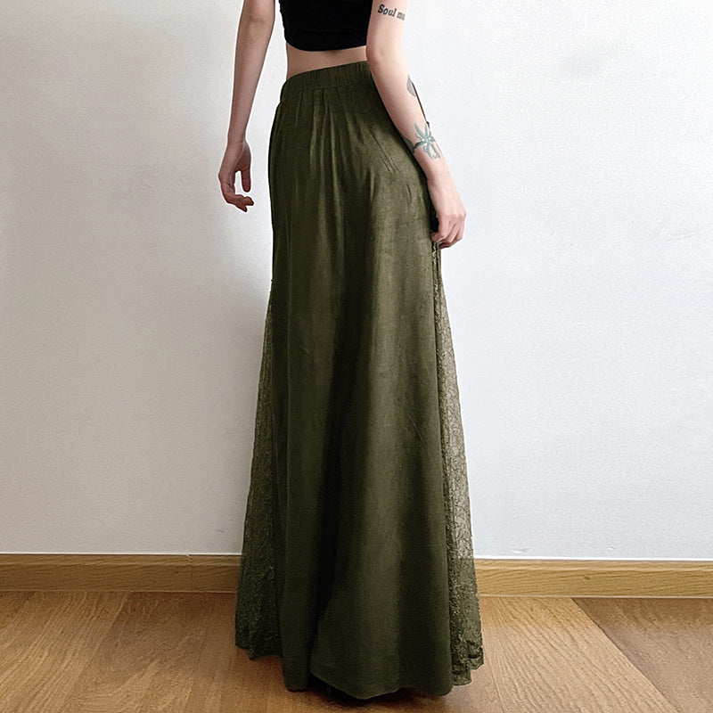 Green Field Mist Retro Lace Skirt Women's Antique Mori Niche Dipping Zipper Design A- Length Skirt Summer