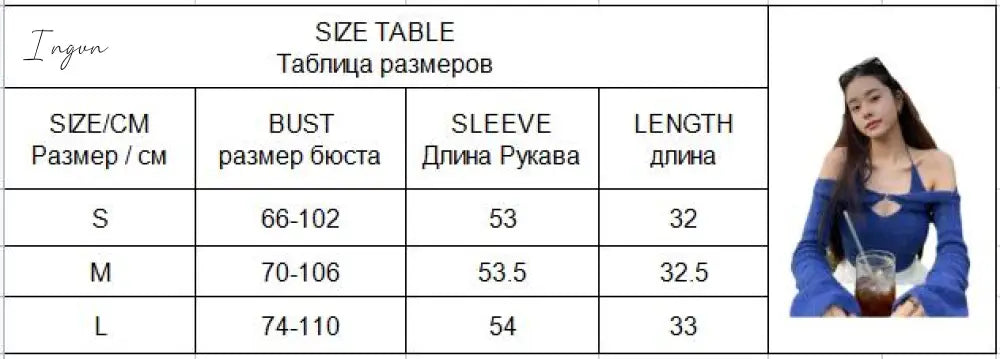 Ingvn - Y2K Top Women Long Sleeve T-Shirts 2 Piece Tops Halter Tanks Backless Crop Top Off Shoulder Tees Sexy Christmas Clothes