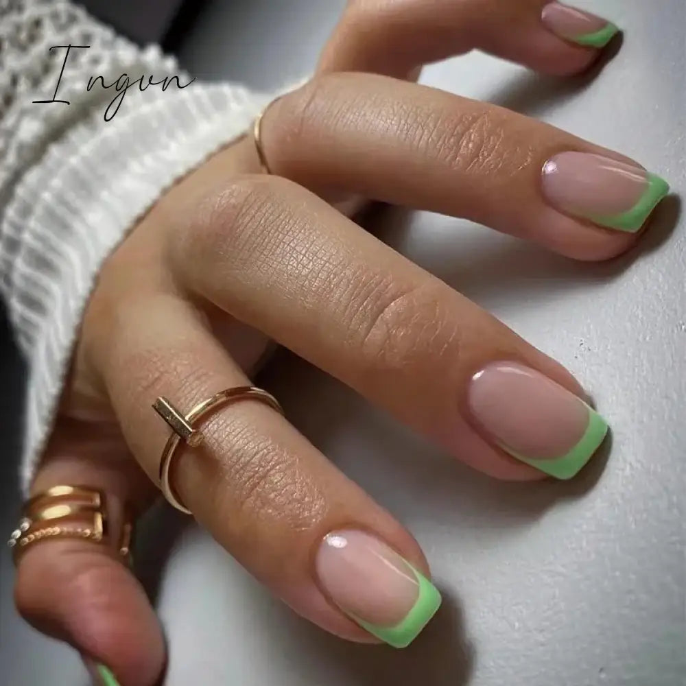 24Pcs French Tip  Press on Nails Short Coffin False Nails Simple Wearable Fake Nails Frosted Full Cover Press on Nail Tips Art