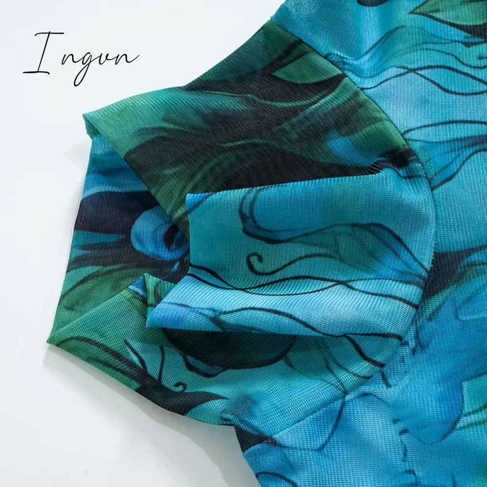 Ingvn - Long Sleeve Printed Tie Dye Bodycon Mini Dress Women Autumn Elegant Party Evening Sexy Fashion Casual Slim Vacation Dresses