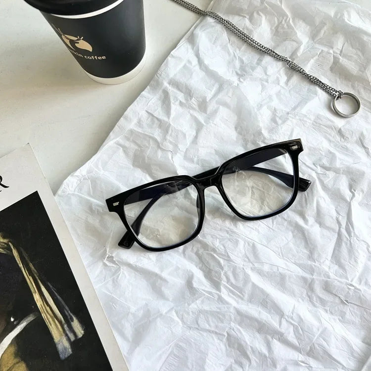INGVN  Korea Big Glasses Frame Women Lovely Ins No Makeup Plain Glasses Men Eyewear Cute Decorative Computer Glasses