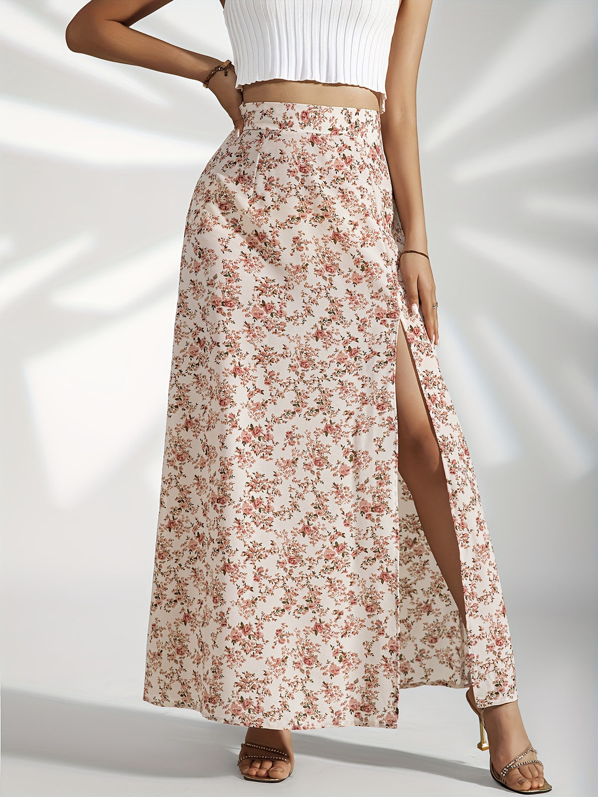 High waist slit floral long skirt for women Fashion slim printed skirt