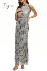 Ingvn - Celebrities Elegant Solid Sequins Patchwork O Neck Evening Dress Dresses