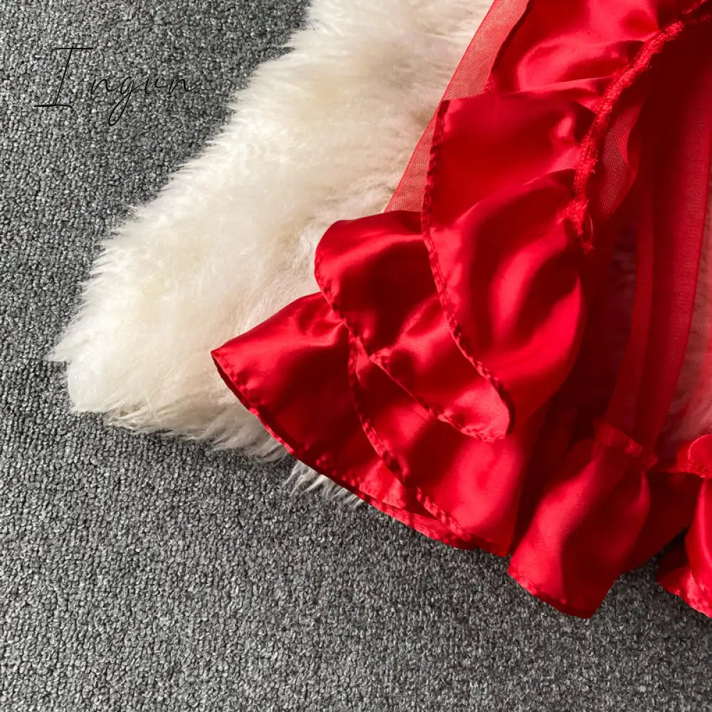 Ingvn - Trends high quality Women Spaghetti Strap Sexy Dress Strapless Bodycon Slim Red Dinner Party Dresses Mesh Patchwork Female Summer Long Dress