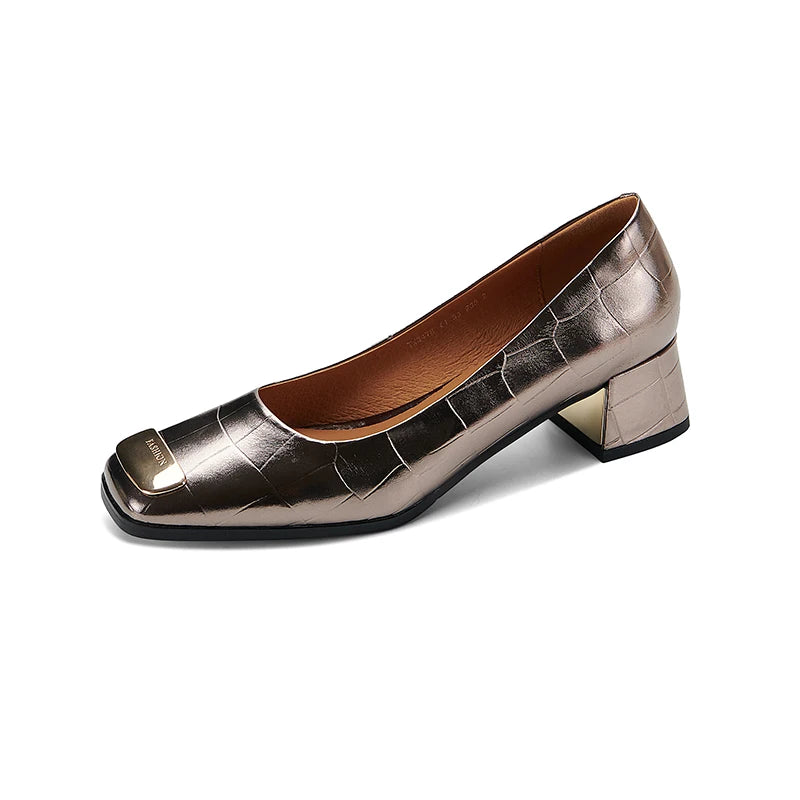 Chunky Heels Women's Casual Pumps Shoes Square Heels Women's Wedding Party Heels 35-40 Gold Solid Slip-On Women Heels Shoes