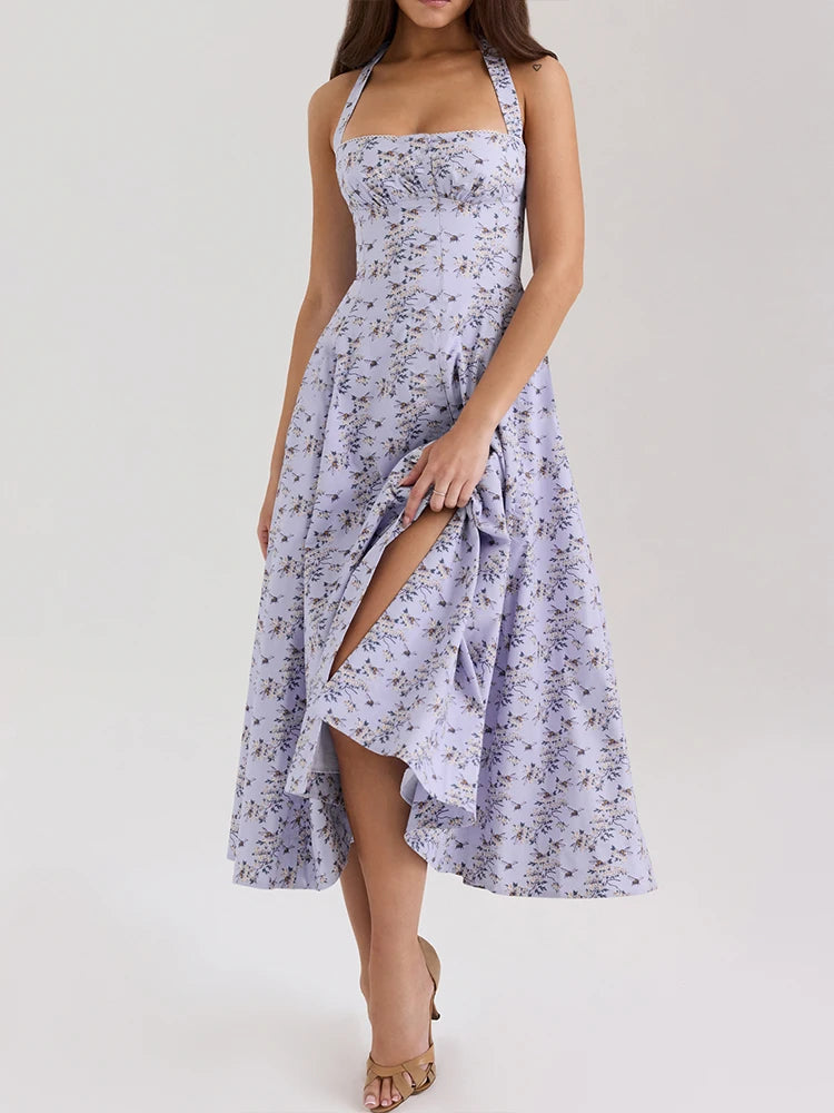 Summer Women's Dresses New Streetwear Fashion Bandage Print Casual Slim Maxi Dress Sexy Sleeveless Lady Lace Backless Dresses