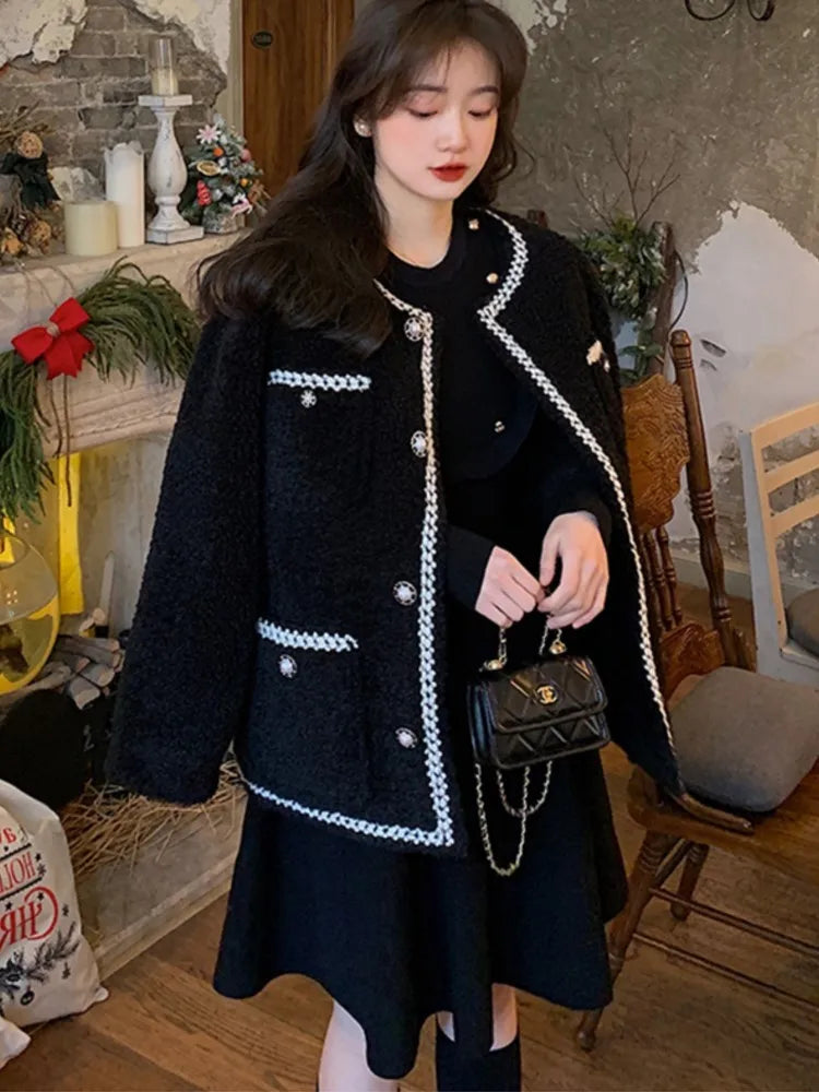 Autumn Black Knitted Dresses for Women Long Sleeve O-Neck Evening Party Dress Korean Fashion A-Line Sweater Vestidos Mujer New