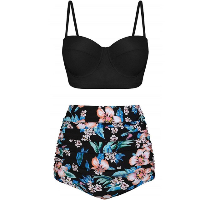 Women Swimsuits Vintage Bandeau Push Up Polka Dot Plus Size Bathing Suits High Waisted Bikini