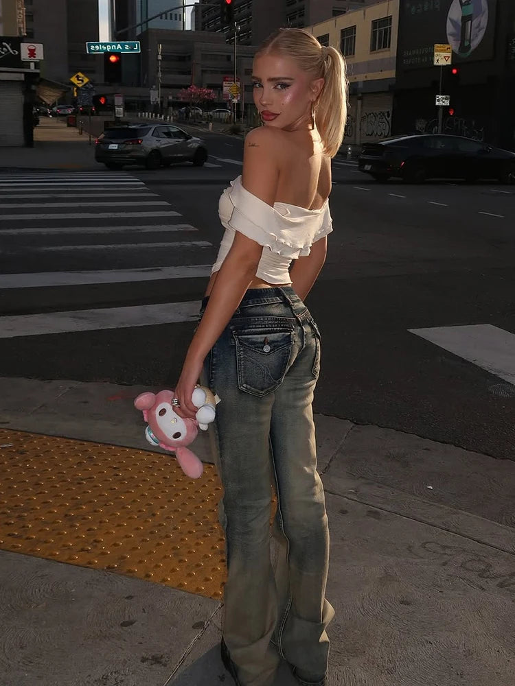 Sweet One Shoulder Mini Tops Women Kink Folds Collar Girly Skinny Backless Street Versatile Summer Trend Simple Clothes