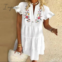 Ingvn - Fashion Tassel Sleeve Women Dress V Neck Lady Patchwork Dress Loose Casual Empire Knee Length Tassel Sleeve Dress