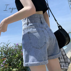 Ingvn - Black Denim Double-breasted Shorts Women Summer Hot Girls College All-match Solid Younger Ins Prevalent High Waist Casual Mujer