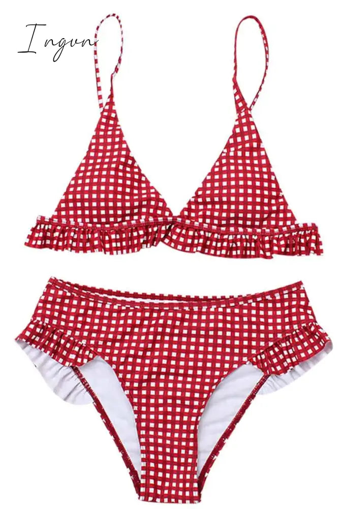 Ingvn - Plaid Split Swimsuit