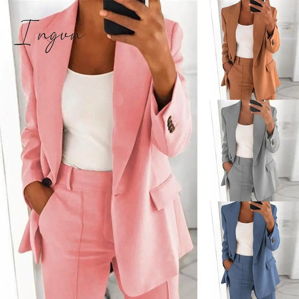 Ingvn - New Arrival Autumn Women's Jacket Warm Fashion Overcoat Office Coat Casual Outwear Elegance Coat Jacket Pink Ladies Suit
