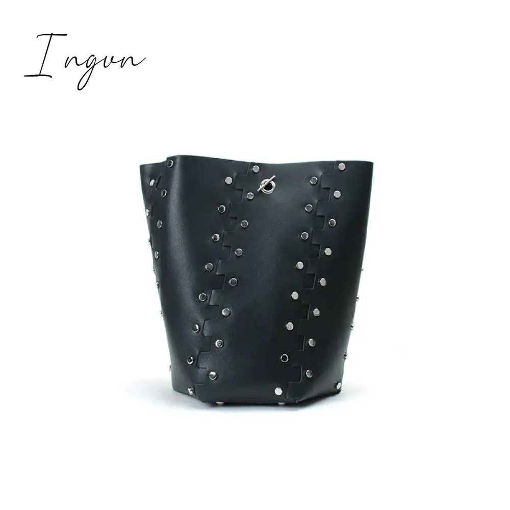Ingvn - Designer Rivets Large Bucket Bags Women Purses and Handbags Female High Quality Shoulder Messenger Bags Black Hollow Out