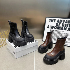 Ingvn  Vintage Punk Style Women Ankle Boots Fashion Modern Short Booties Ladies Elegant Thick Heels Botas Mujer