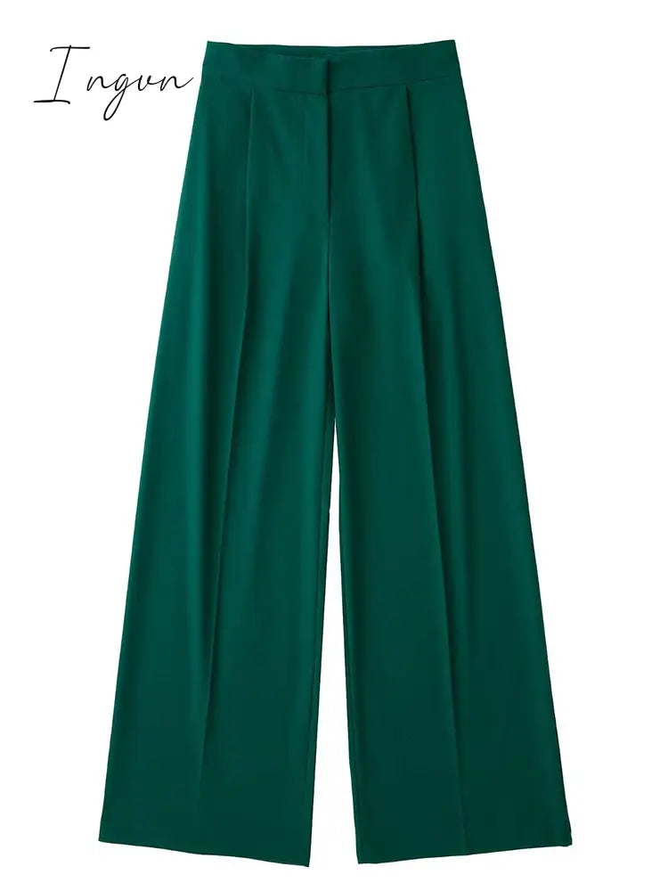 Ingvn - Women Fashion Solid High Waist Wide Leg Pants Suit Female Casual Front Zipper With Pockets Ladies Loose Long Trousers