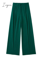 Ingvn - Women Fashion Solid High Waist Wide Leg Pants Suit Female Casual Front Zipper With Pockets Ladies Loose Long Trousers