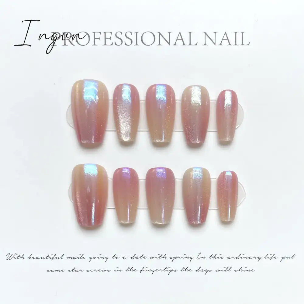 10Pcs Short Handmade Press on Nails Aurora Borealis Colours Ballet Wearable False Nails Decoration Full Cover Nail Tips Art