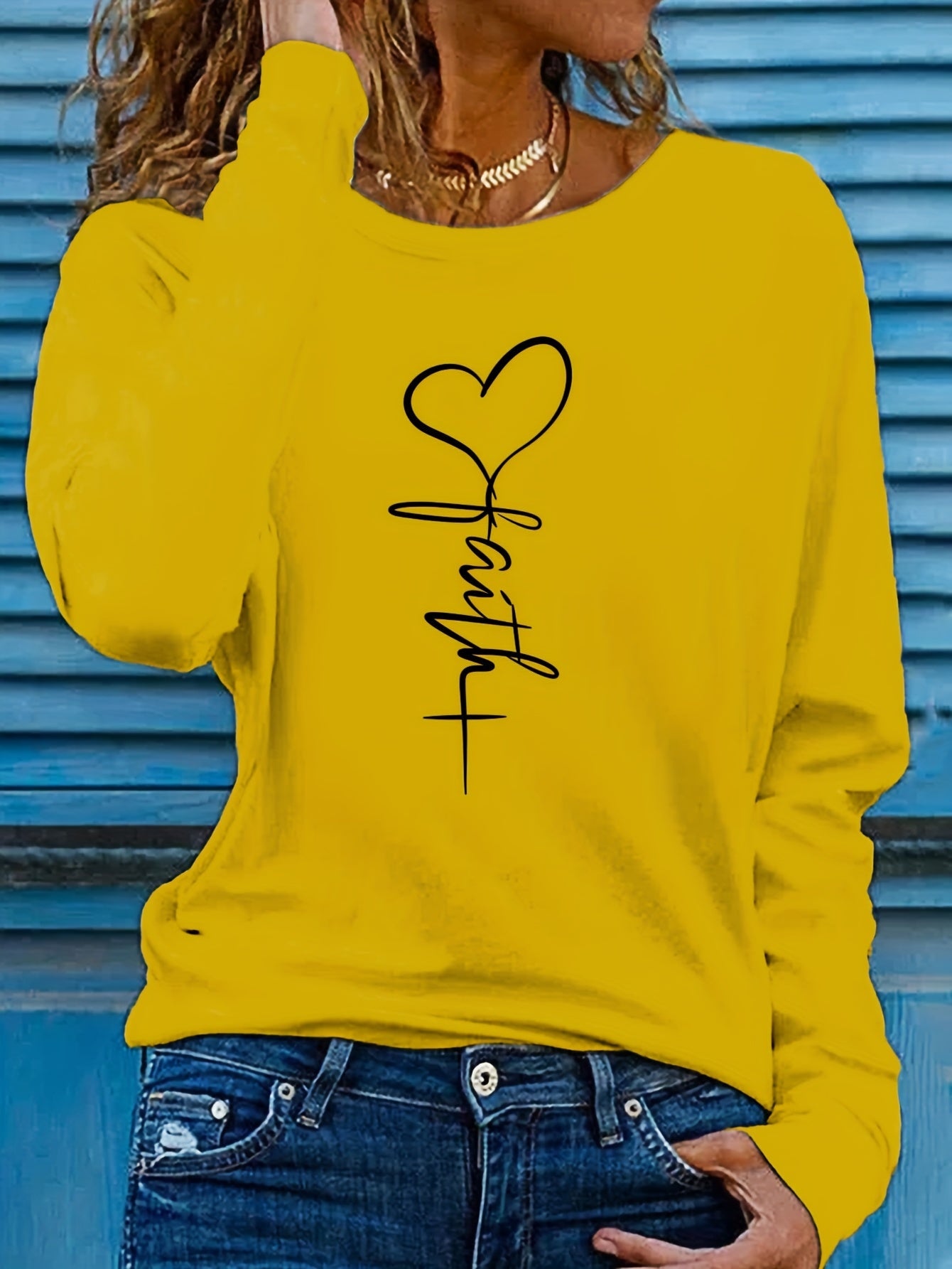 Faithful Favourite Crew Neck T-shirt - Women's Long Sleeve Casual Top for Spring & Fall - Soft, Comfortable, Relaxed Fit, Versatile Wardrobe Essential for Everyday Wear
