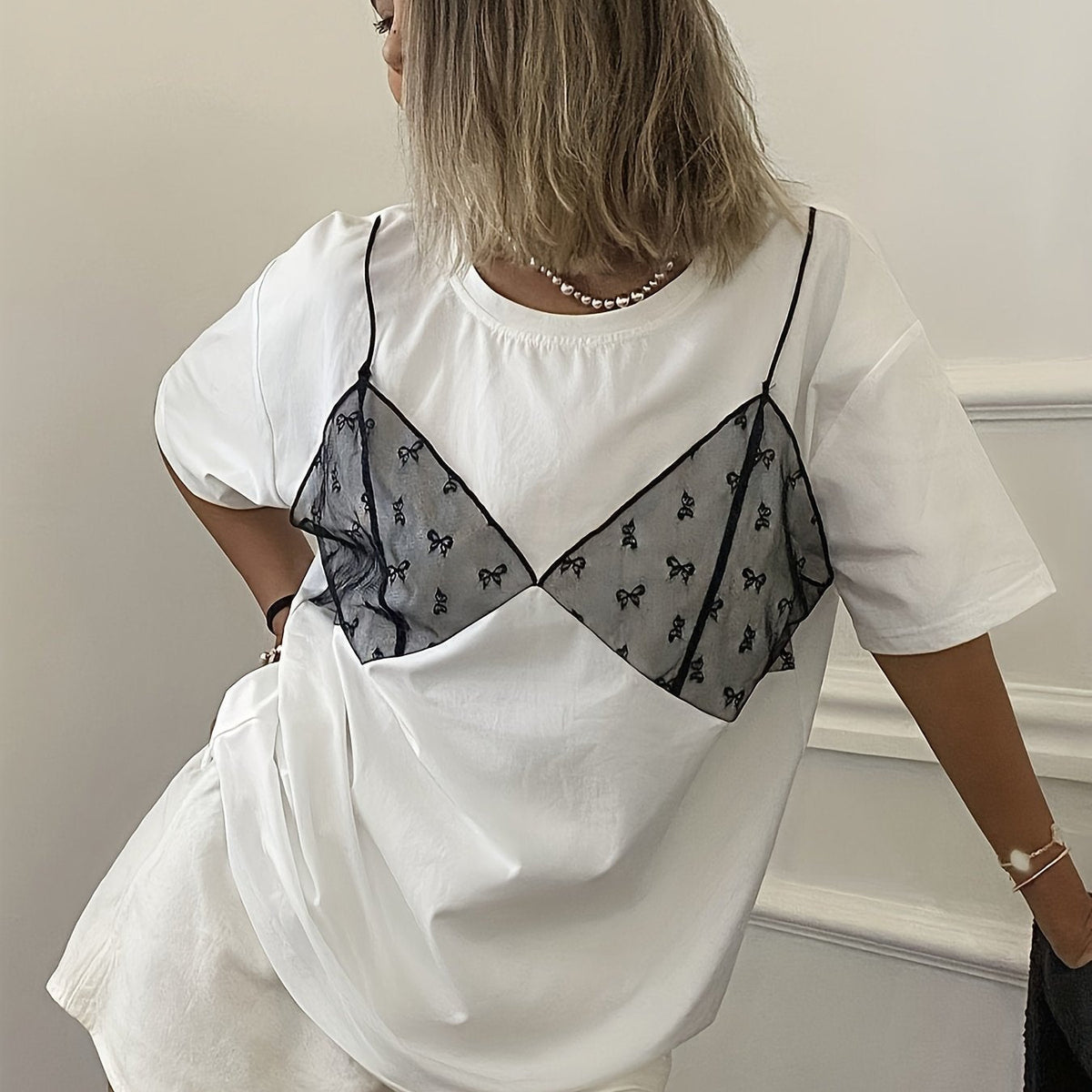 Casual Short Sleeve Lace Splicing Crew Neck T-Shirt - Women's Clothing for Spring & Summer