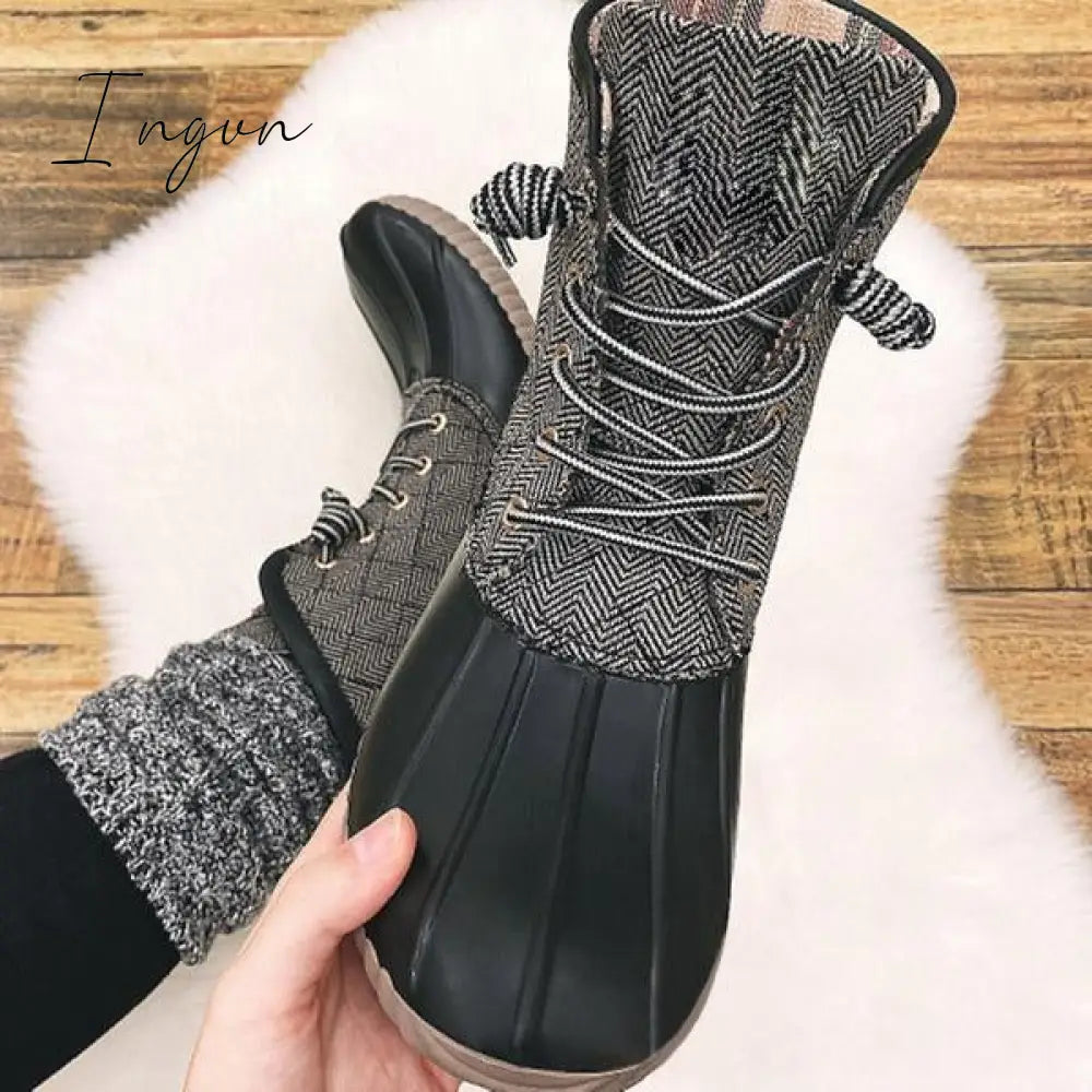 Ingvn - Women Waterproof Lace Up Duck Boots