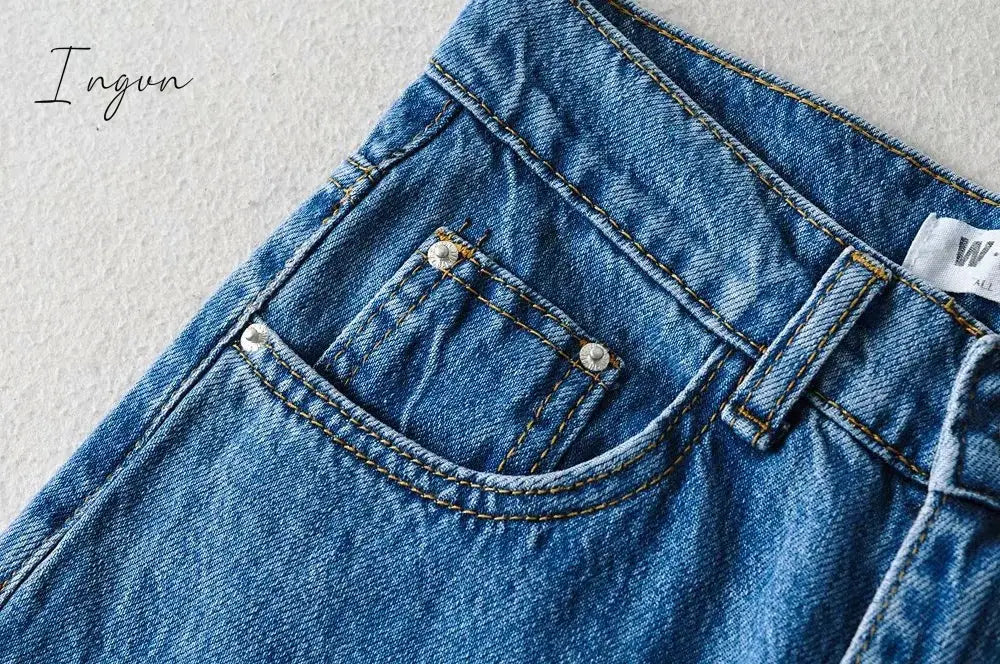 Ingvn - Casual Fashion Straight Leg Women's Jeans Denim Bottom Harajuku Boyfriend Long High Waist Baggy Jeans Fall Pants
