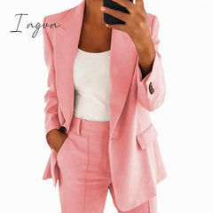 Ingvn - New Arrival Autumn Women's Jacket Warm Fashion Overcoat Office Coat Casual Outwear Elegance Coat Jacket Pink Ladies Suit