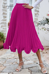 Ingvn - Frill Trim Smocked Waist Midi Skirt