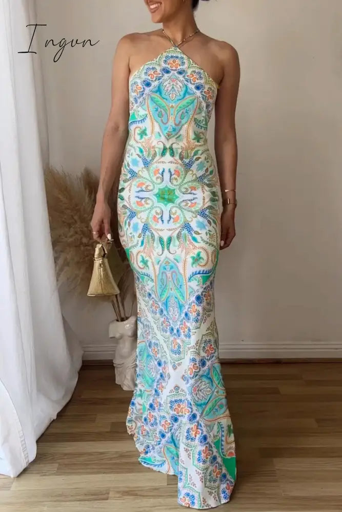 Ingvn - Sexy Bohemian Geometric Printing Halter Printed Dress Dresses