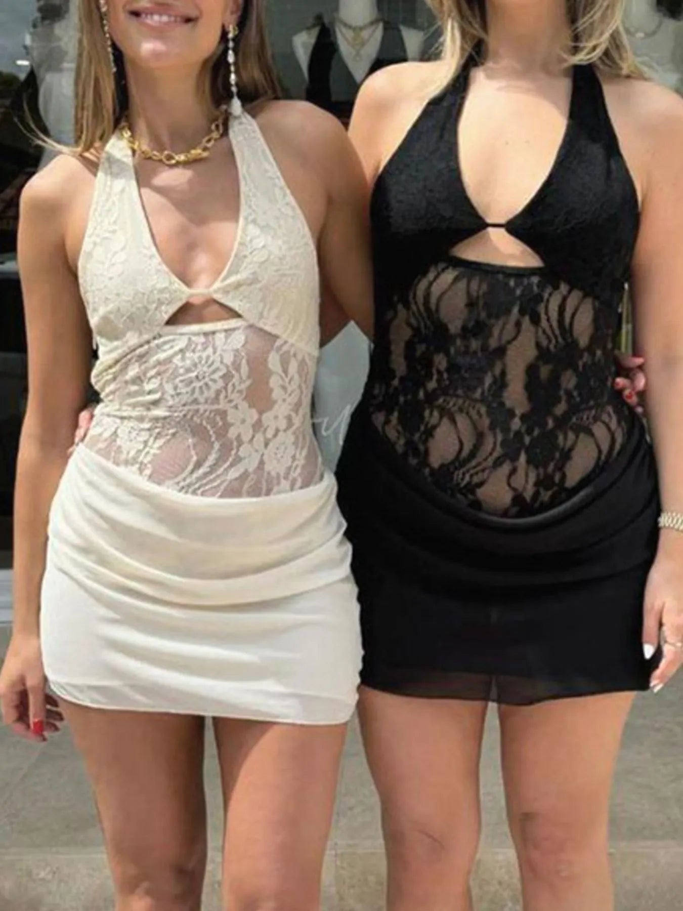 Lace Halter Neck Mini Dress