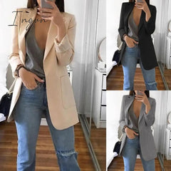Ingvn - Slim Women Elegant Autumn Suit Jacket Female Office lady Casual Notched Business Blazer Suit Outwear Coat Outwear